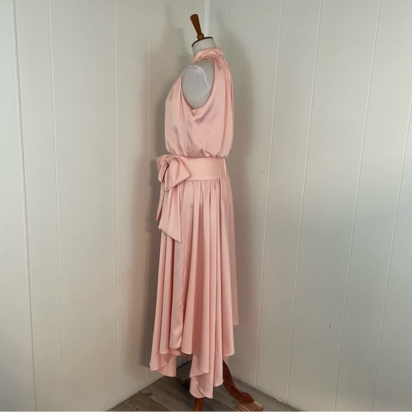 Vintage Beaded Mock Neck Sleeveless Bow Asymmetrical Midi Dress - Picture 6 of 11